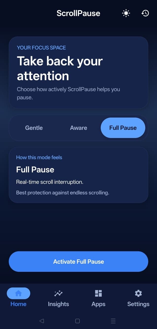 ScrollPause Full Pause mode on Android